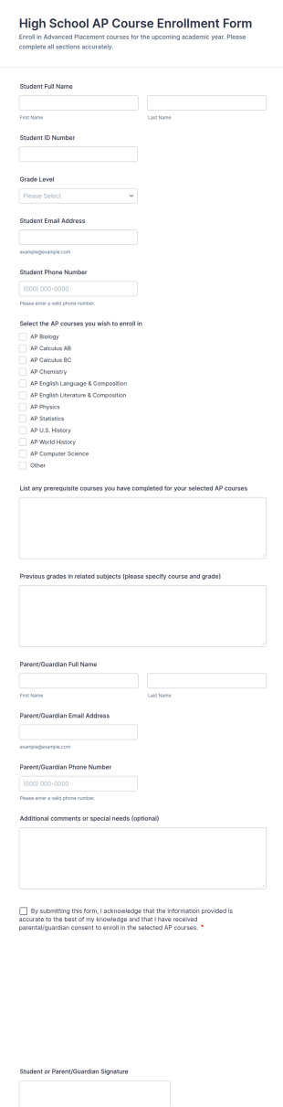 High School AP Course Enrollment Form Template