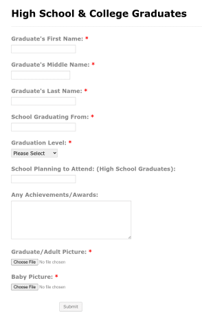High School & College Graduates Content Request Form Template