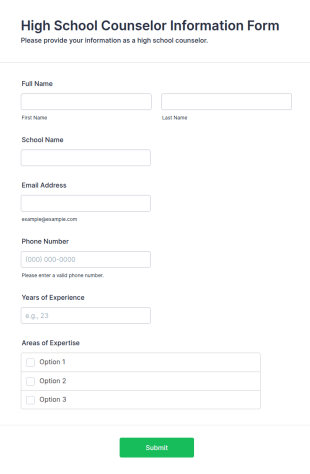 High School Counselor Information Form Template