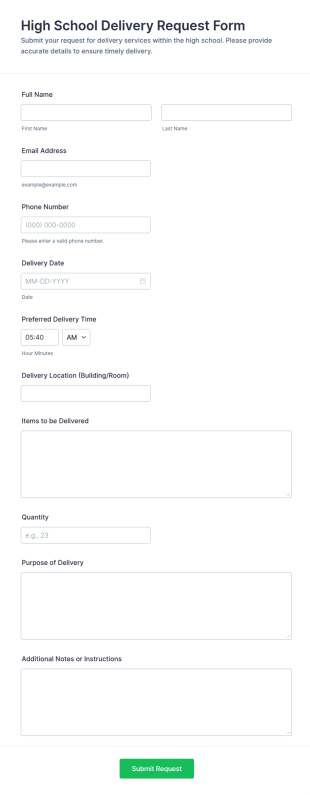 High School Delivery Request Form Template