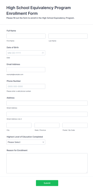 High School Equivalency Program Enrollment Form Template