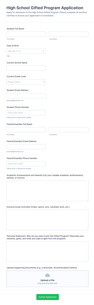 High School Gifted Program Application Form Template