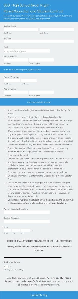 High School Grad Night Sign Up Form Template