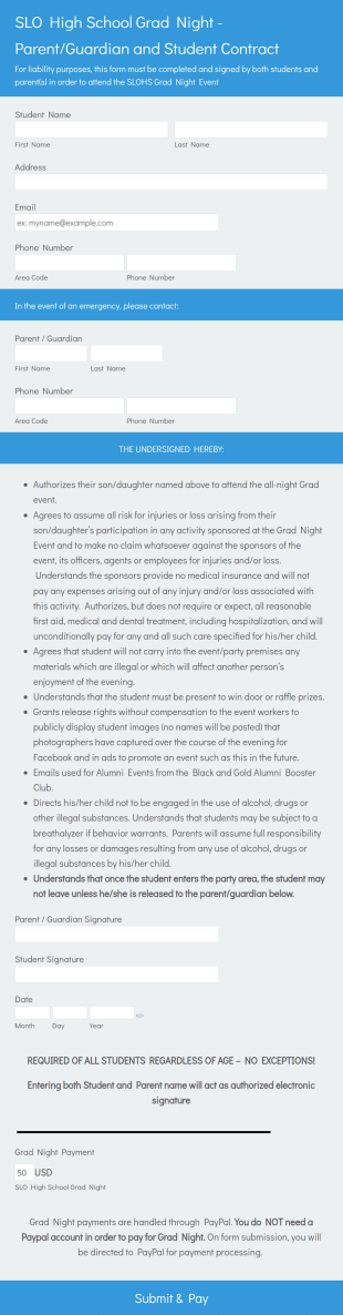 High School Grad Night Sign Up Form Template