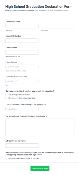 High School Graduation Declaration Form Template