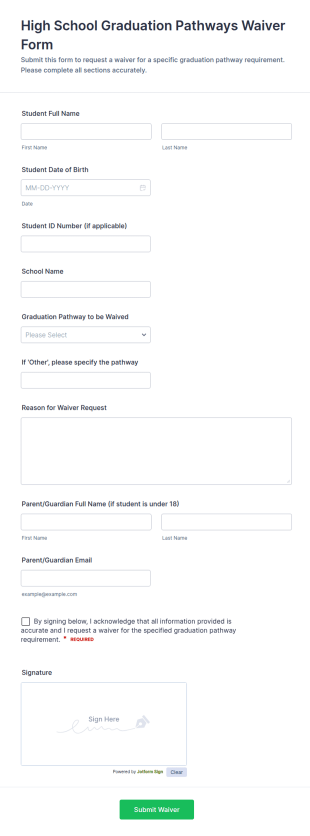 High School Graduation Pathways Waiver Form Template