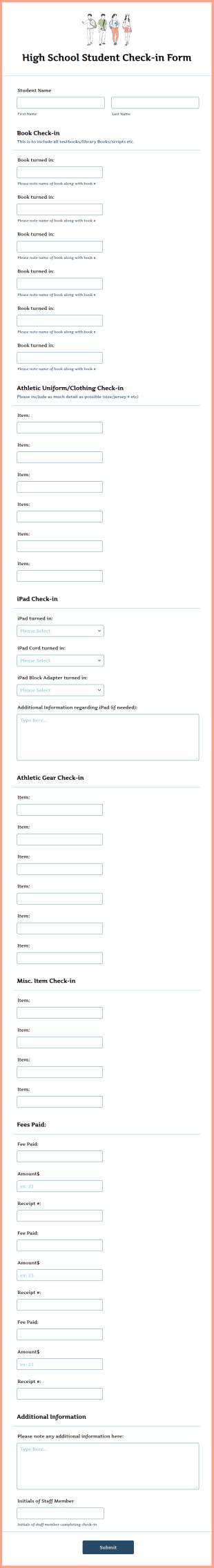High School Student Check In Form Template