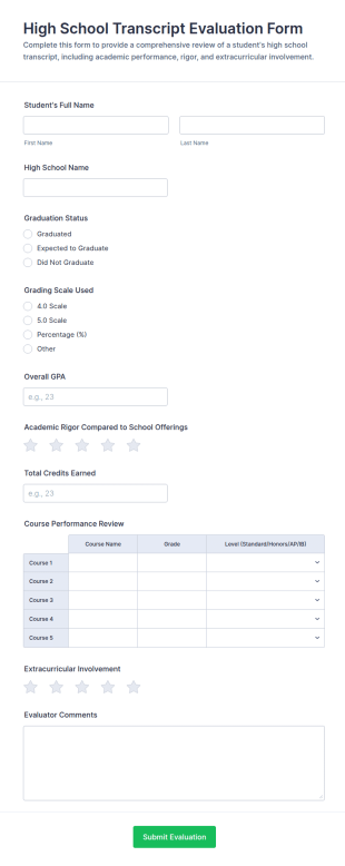 High School Transcript Evaluation Form Template