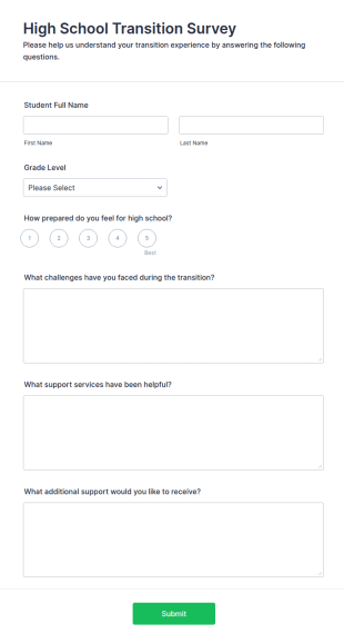 High School Transition Survey Form Template