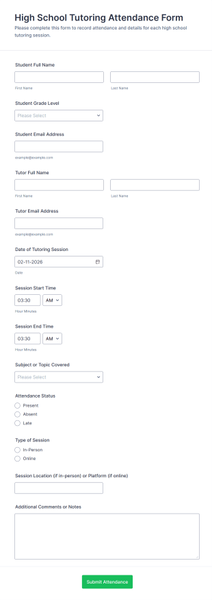 High School Tutoring Attendance Form Template