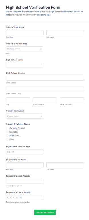 High School Verification Form Template