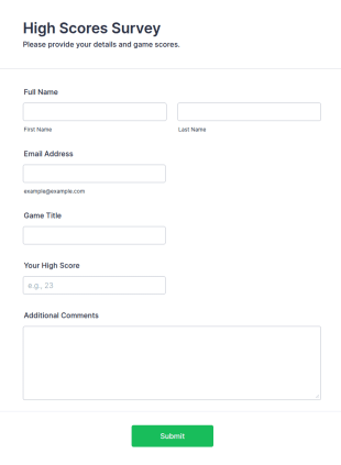 High Scores Survey Form Template