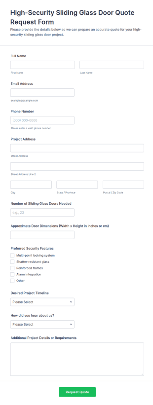 High Security Sliding Glass Door Quote Request Form Template