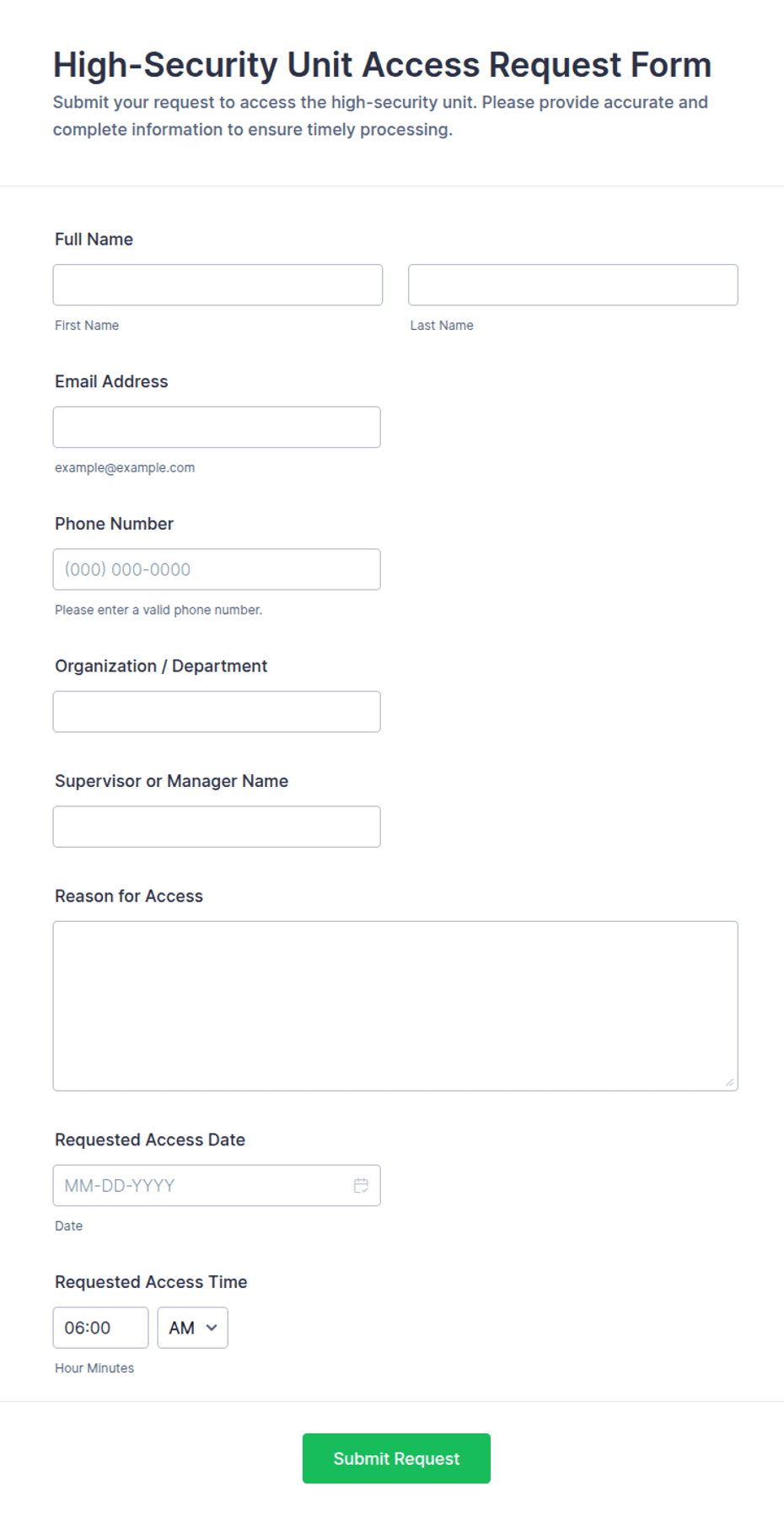 High-Security Unit Access Request Form Template | Jotform