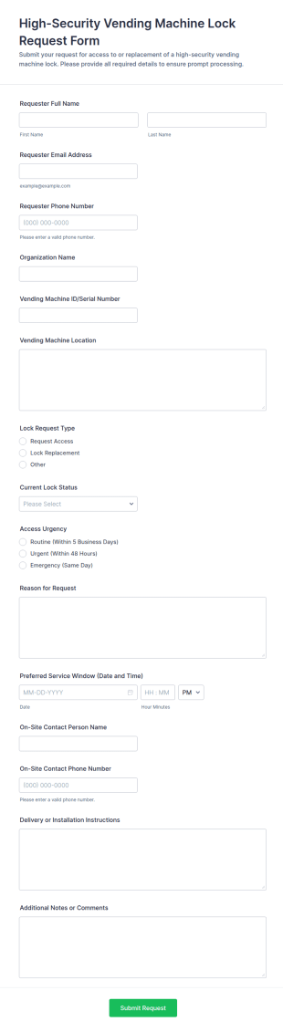 High Security Vending Machine Lock Request Form Template