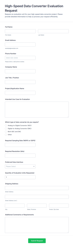 High Speed Data Converter Evaluation Request Form Template