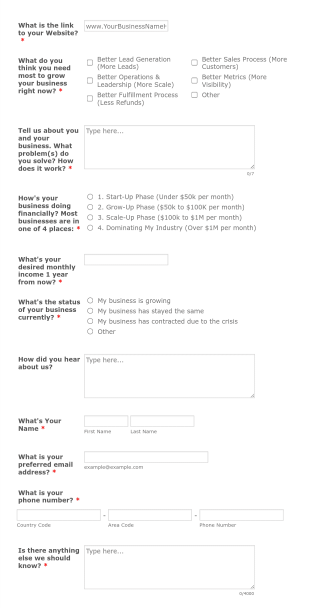 High Ticket Application Form Template