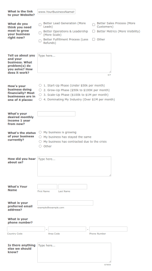 High Ticket Application Form Template