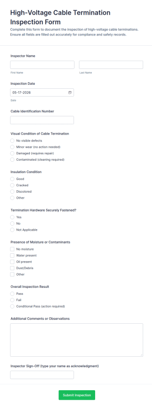 High Voltage Cable Termination Inspection Form Template