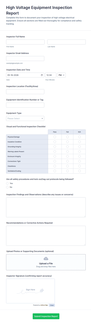 High Voltage Equipment Inspection Report Form Template