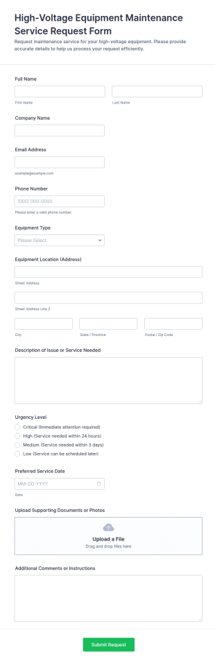 High Voltage Equipment Maintenance Service Request Form Template