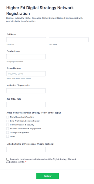 Higher Ed Digital Strategy Network Registration Form Template