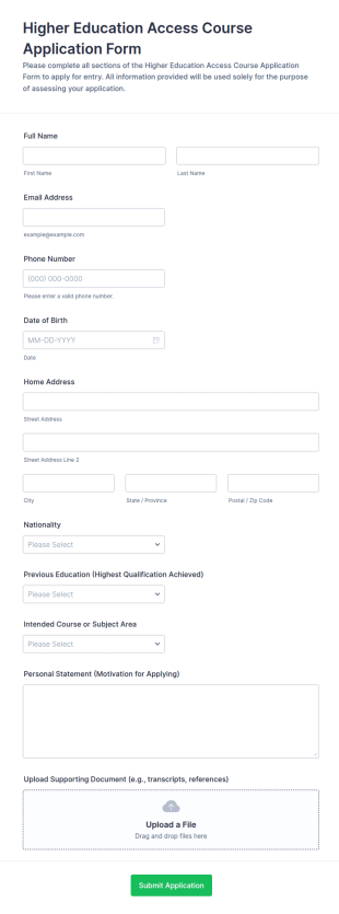 Higher Education Access Course Application Form Template