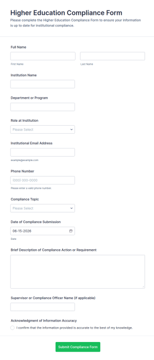 Higher Education Compliance Form Template