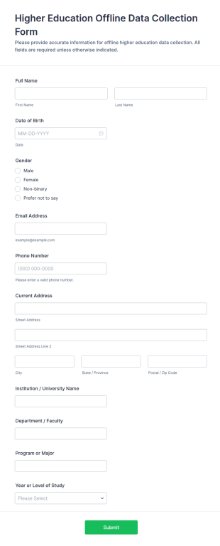 Higher Education Offline Data Collection Form Template