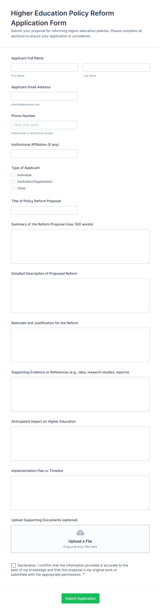 Higher Education Policy Reform Application Form Template