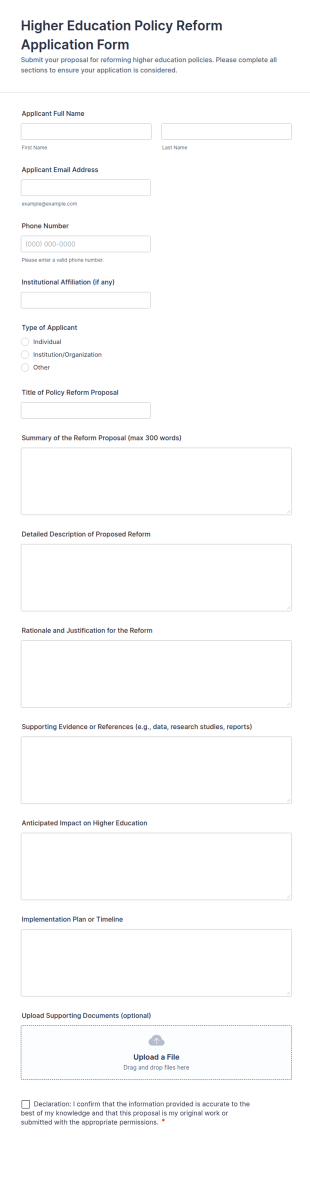 Higher Education Policy Reform Application Form Template