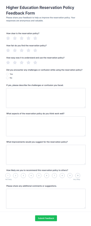 Higher Education Reservation Policy Feedback Form Template