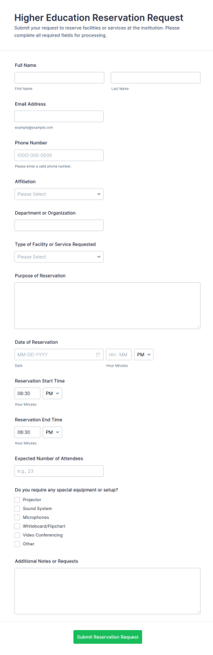 Higher Education Reservation Request Form Template