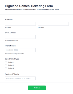 Highland Games Ticketing Form Template