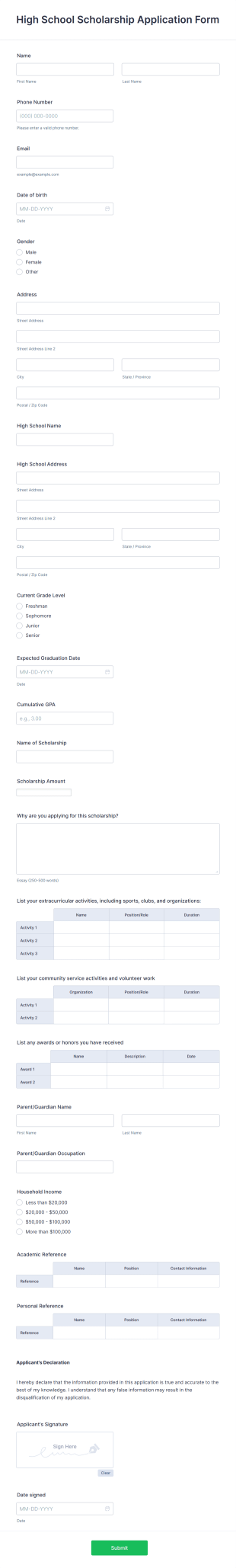 Sample Scholarship Application Form Template | Jotform