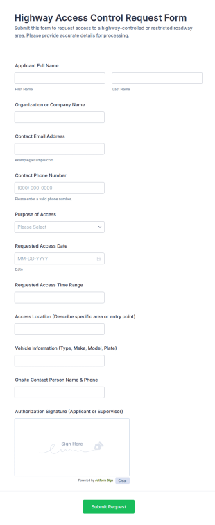 Highway Access Control Request Form Template