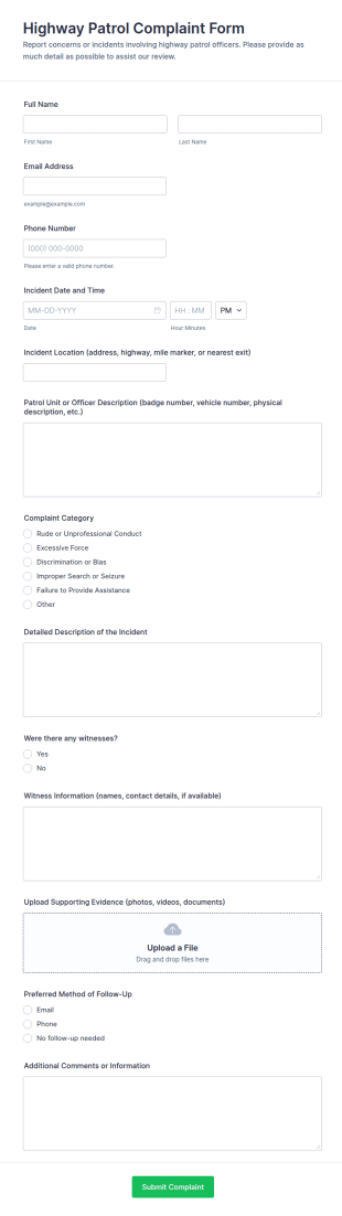 Highway Patrol Complaint Form Template