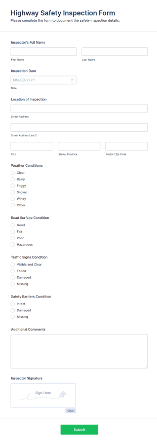 Highway Safety Inspection Form Template