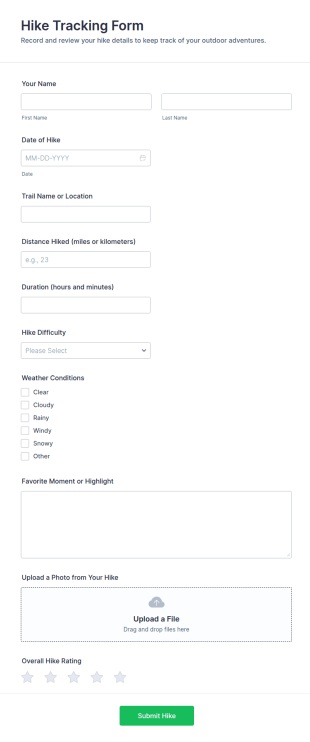 Hike Tracking Form Template