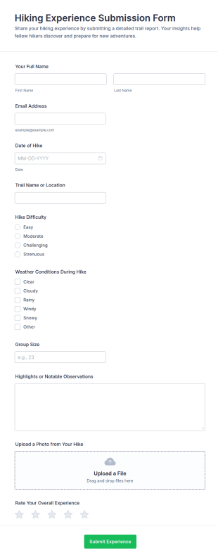 Hiking Experience Submission Form Template