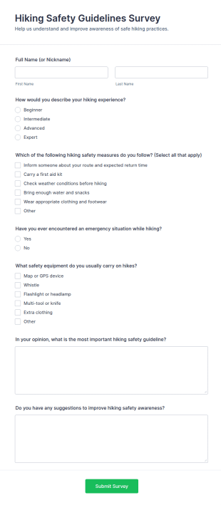 Hiking Safety Guidelines Survey Form Template