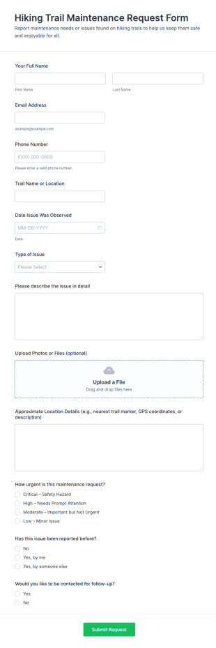 Hiking Trail Maintenance Request Form Template