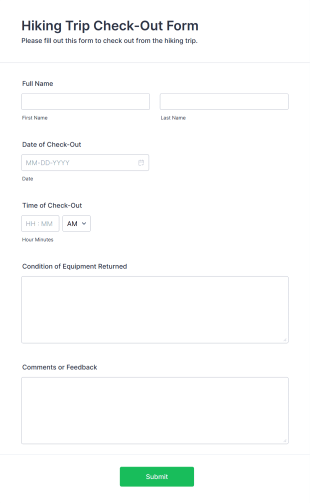 Hiking Trip Check Out Form Template