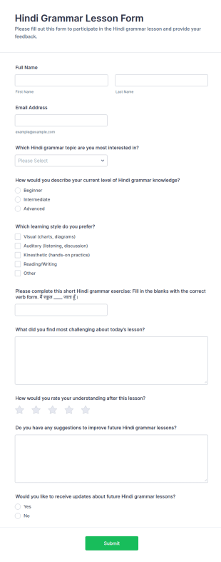 Hindi Grammar Lesson Form Template