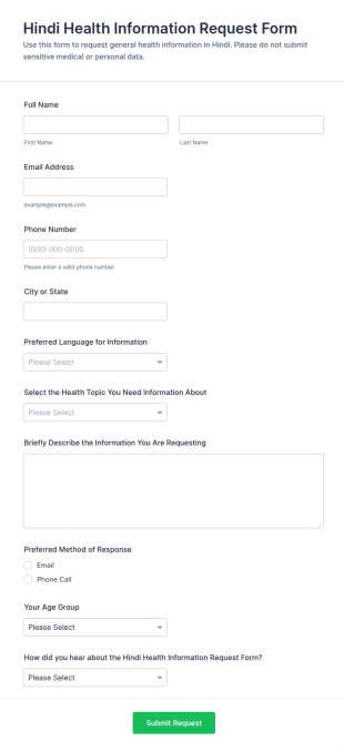 Hindi Health Information Request Form Template