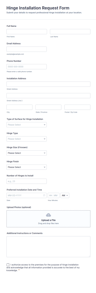 Hinge Installation Request Form Template