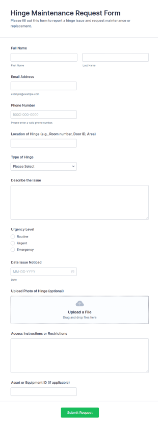 Hinge Maintenance Request Form Template