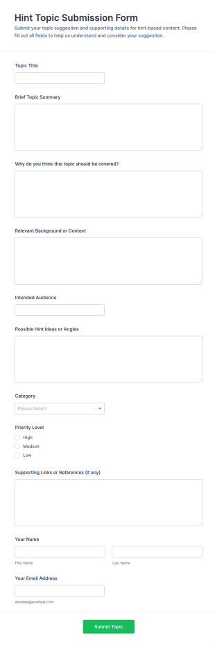 Hint Topic Submission Form Template