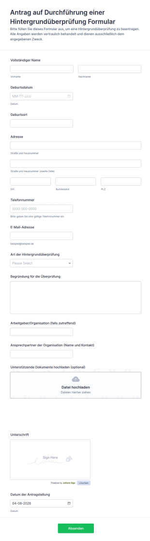 Hintergrundüberprüfungsanfrage Formular