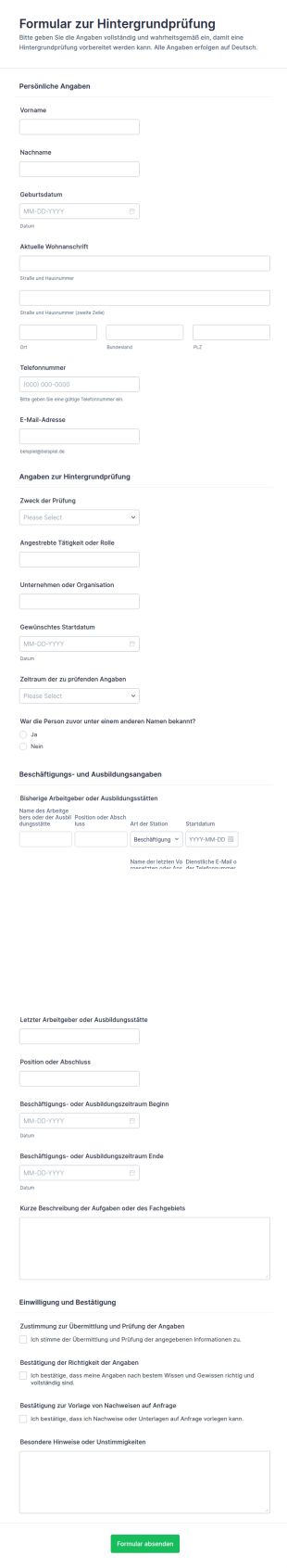 Hintergrundüberprüfungsformular